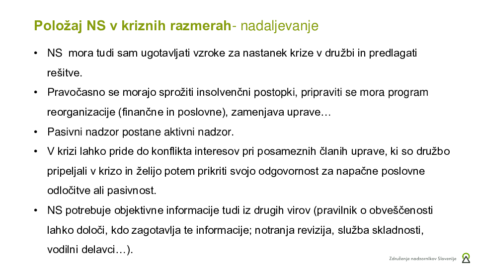 Vloga nadzornega sveta v insolvenčnih postopkih  ("Izobraževanje za nadzornike")