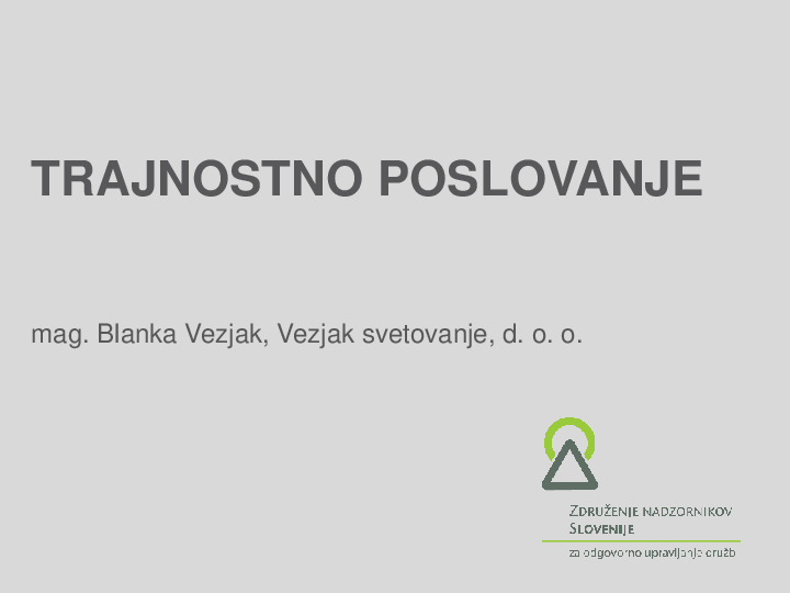 Trajnostno poslovanje  ("Izobraževanje za nadzornike")