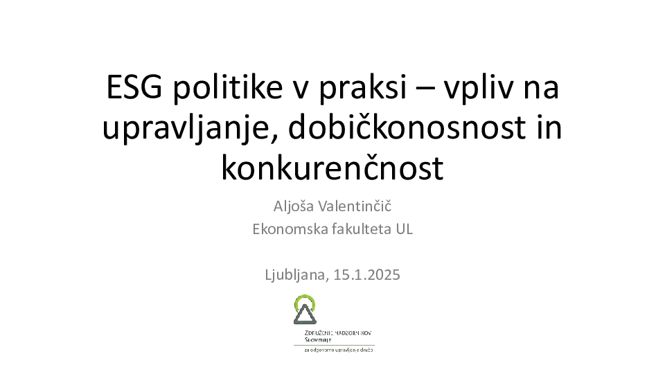 ESG politike v praksi – vpliv na upravljanje, dobičkonosnost in konkurenčnost