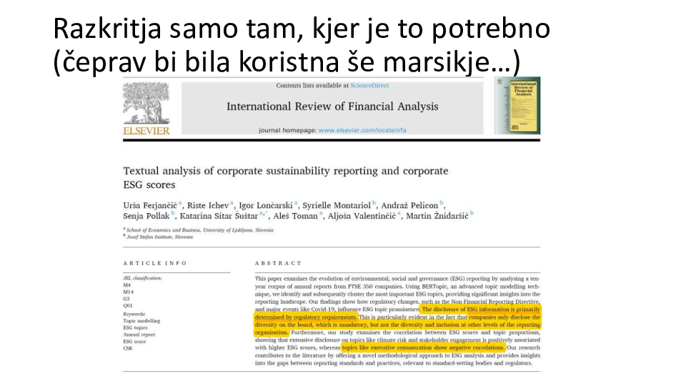 ESG politike v praksi – vpliv na upravljanje, dobičkonosnost in konkurenčnost