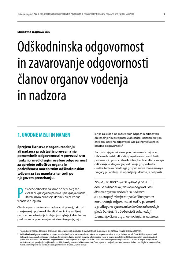 Strokovna razprava ZNS: Odškodninska odgovornost in zavarovanje odgovornosti članov organov vodenja in nadzora