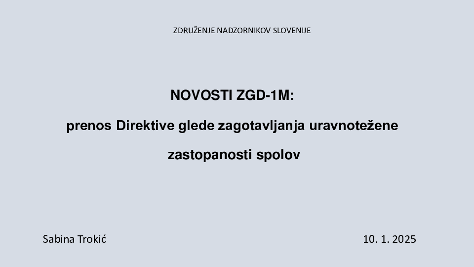 Novosti ZGD-1M: prenos Direktive glede zagotavljanja uravnotežene zastopanosti spolov